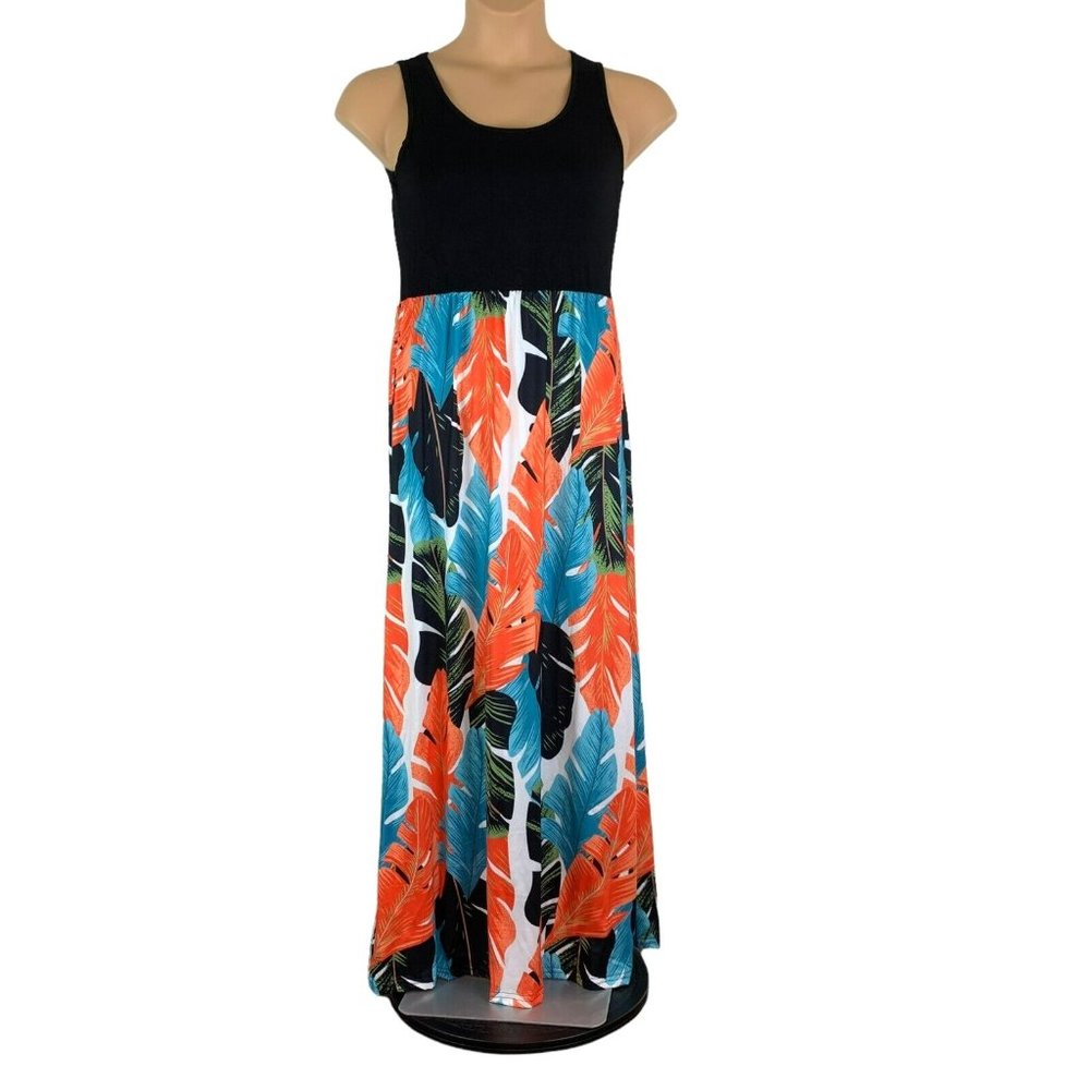 BLUETIME Maxi Dress Palm Leaf Print Pursuing Perfection